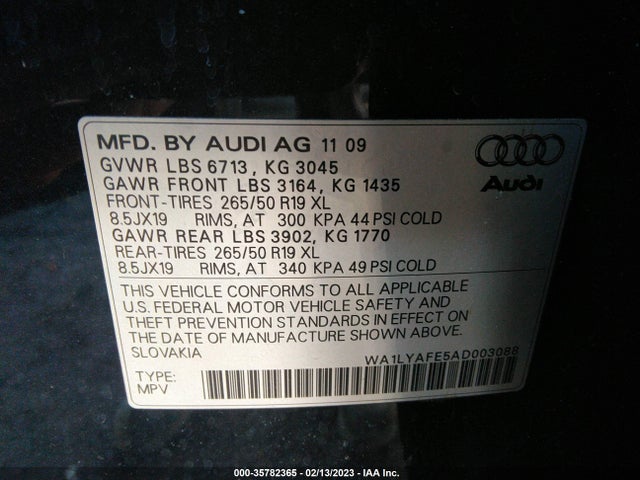 2010 AUDI Q7 3.6L PREMIUM PLUS VIN: WA1LYAFE5AD003088