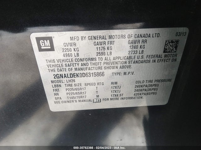 Chevrolet EQUINOX LT 2013 2GNALDEK0D6315866 Image 10