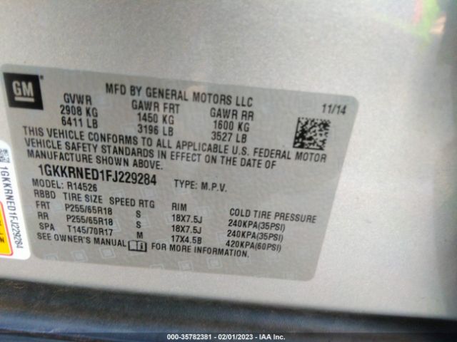 1GKKRNED1FJ229284 GMC ACADIA SLE