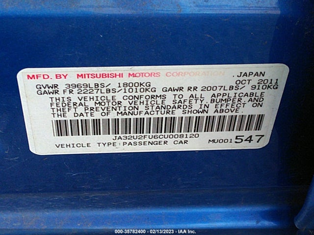 2012 MITSUBISHI LANCER ES VIN: JA32U2FU6CU008120