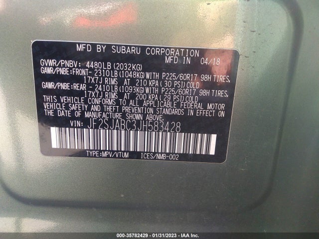 2018 Subaru Forester, VIN: JF2SJABC3JH583428