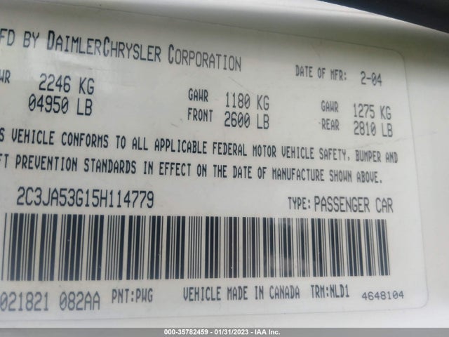 2005 CHRYSLER 300 300 TOURING VIN: 2C3JA53G15H114779