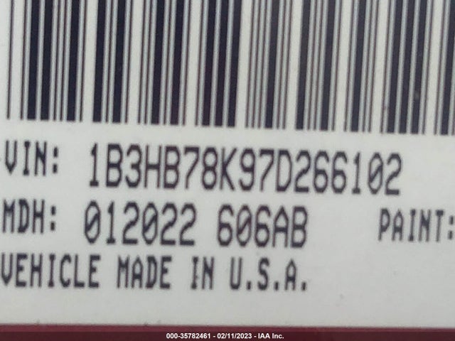 2007 DODGE CALIBER R/T VIN: 1B3HB78K97D266102