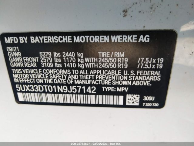 5UX33DT01N9J57142 BMW X4 Xdrive30i