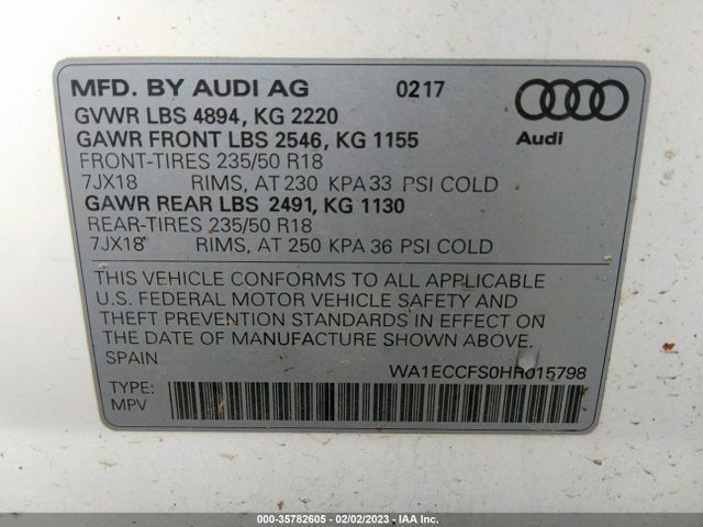 Audi Q3 PREMIUM 2017 WA1ECCFS0HR015798 Image 9