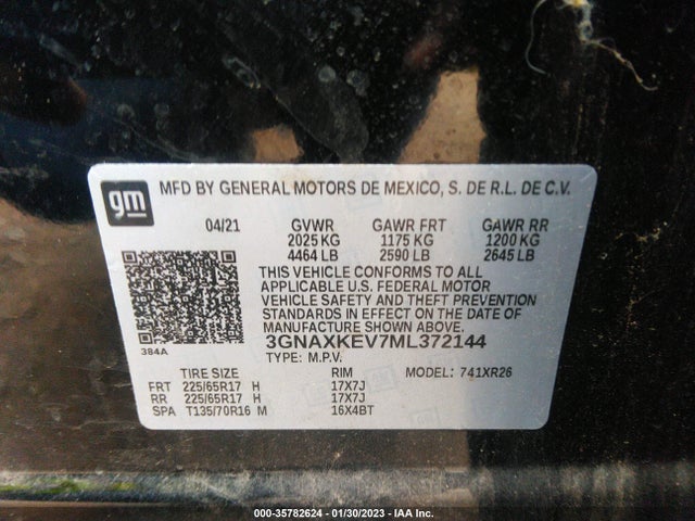 2021 Chevrolet Equinox, VIN: 3GNAXKEV7ML372144