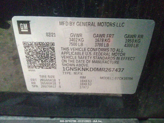 2021 Chevrolet Tahoe, VIN: 1GNSKNKD0MR267437