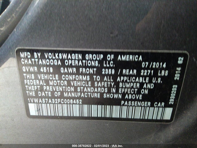 Volkswagen Passat 2015 1VWAS7A32FC006452 Image 9