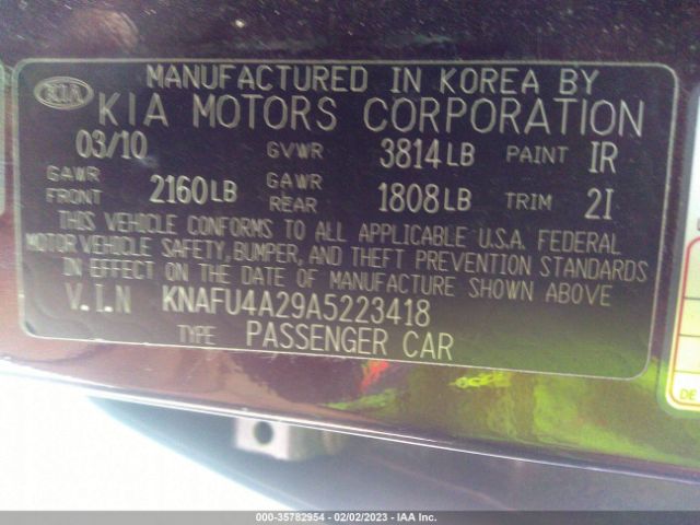 KNAFU4A29A5223418 KIA FORTE EX