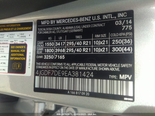 2014 Mercedes-Benz GL-Class, VIN: 4JGDF7DE9EA381424