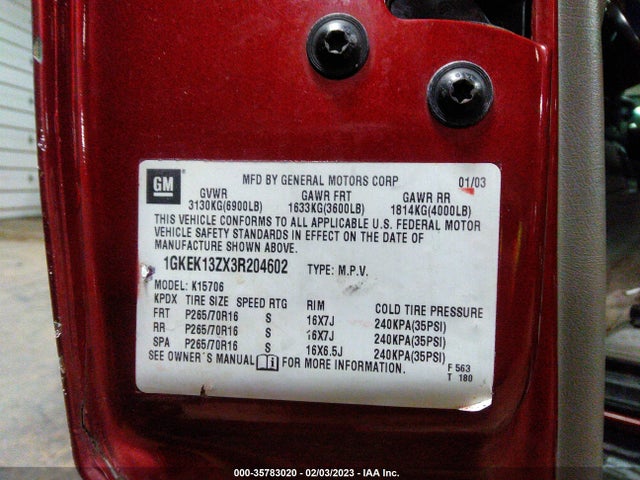 GMC YUKON SLT 2003 1GKEK13ZX3R204602 Image 10