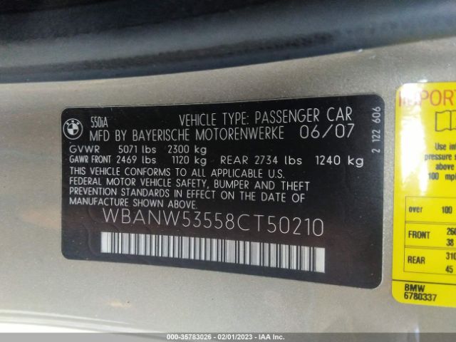 WBANW53558CT50210 BMW 5 Series 550i