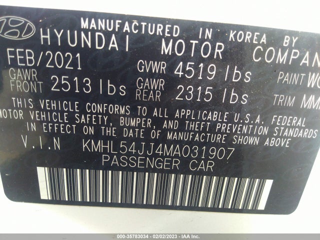 Hyundai Sonata Hybrid Limited 2021 KMHL54JJ4MA031907 Image 9