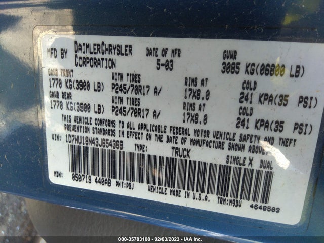 Dodge Ram 1500 St/slt 2003 1D7HU18N43J654369 Image 10