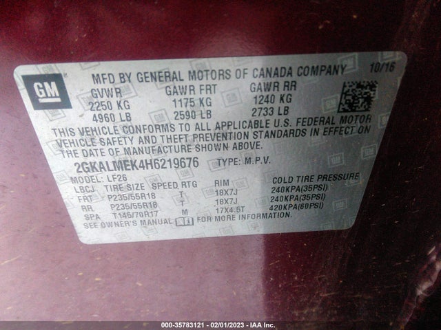 GMC Terrain Sle 2017 2GKALMEK4H6219676 Image 9