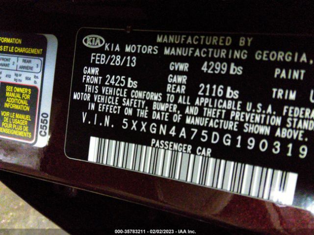 5XXGN4A75DG190319 KIA OPTIMA EX