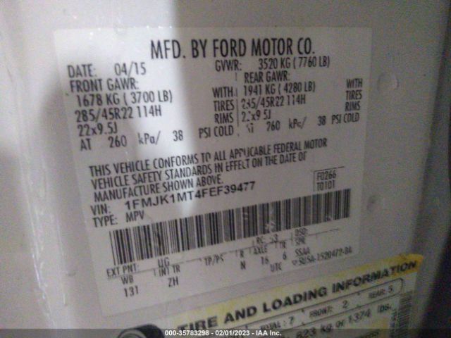1FMJK1MT4FEF39477 Ford Expedition El Platinum