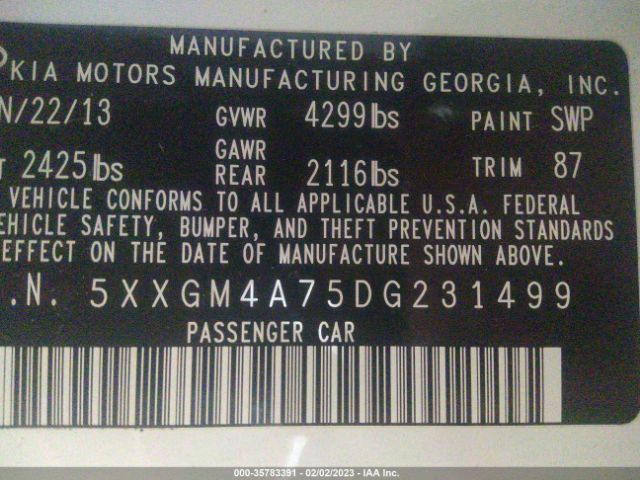 5XXGM4A75DG231499 KIA Optima Lx