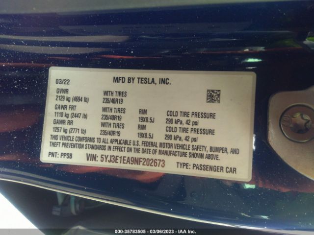 5YJ3E1EA9NF202673 Tesla MODEL 3