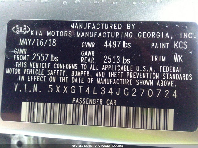 KIA Optima Lx 2018 5XXGT4L34JG270724 Image 10