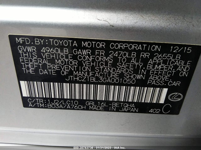 Lexus GS 350 2016 JTHCZ1BL3GA001050 Image 10