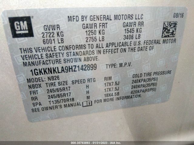1GKKNKLA9HZ142899 GMC ACADIA SLE