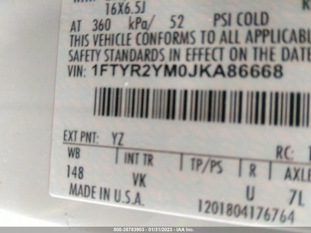 2018 Ford Transit, VIN: 1FTYR2YM0JKA86668