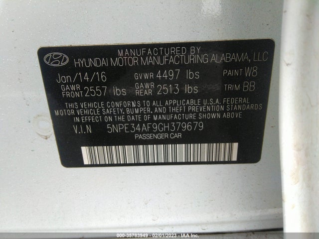 2016 Hyundai Sonata, VIN: 5NPE34AF9GH379679