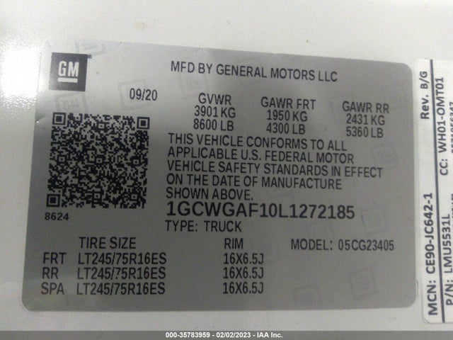 Chevrolet EXPRESS CARGO VAN 2020 1GCWGAF10L1272185 Image 10