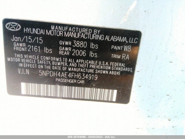 2015 HYUNDAI ELANTRA SE VIN: 5NPDH4AE4FH634919