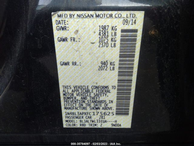 1N4BL3APXFC175625 Nissan Altima 3.5 Sl