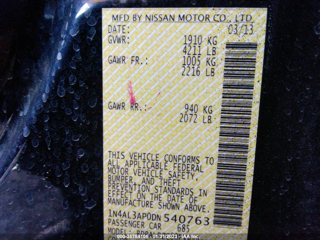 2013 NISSAN ALTIMA 2.5 S VIN: 1N4AL3AP0DN540763