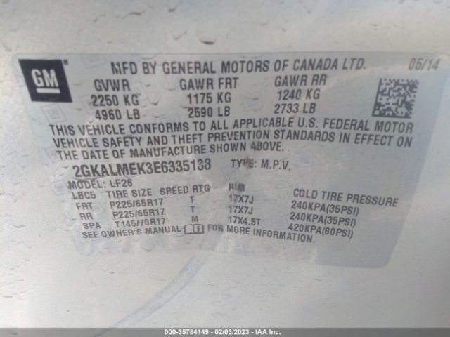 2GKALMEK3E6335138 GMC Terrain Sle