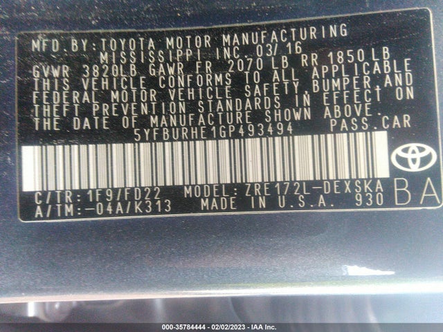 Toyota Corolla 2016 5YFBURHE1GP493494 Image 10