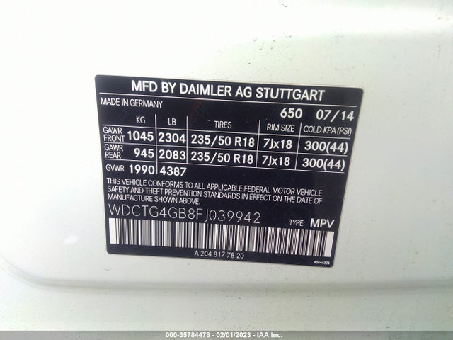 2015 Mercedes-Benz GLA-Class, VIN: WDCTG4GB8FJ039942