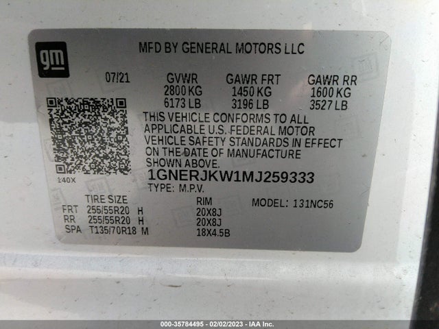 Chevrolet Traverse Rs 2021 1GNERJKW1MJ259333 Image 9