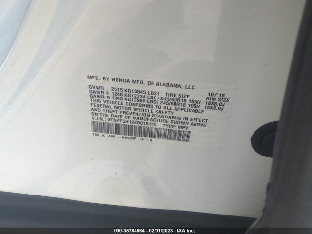 Honda PILOT LX 2019 5FNYF5H12KB015115 Image 9