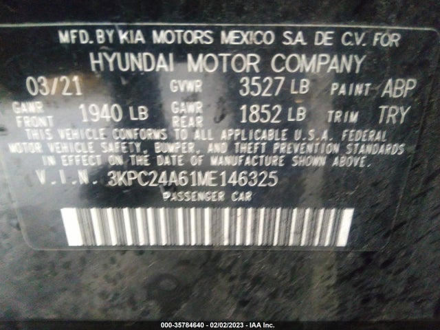 2021 Hyundai Accent, VIN: 3KPC24A61ME146325