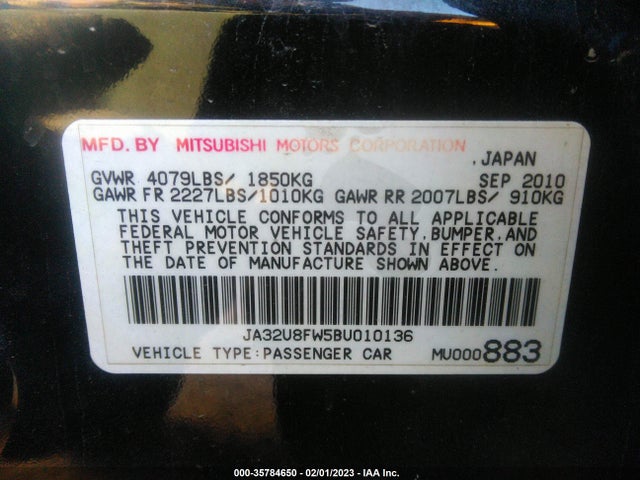 JA32U8FW5BU010136 Mitsubishi LANCER GTS