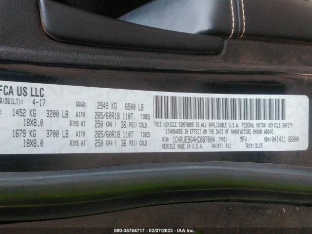1C4RJEBG4HC887804 Jeep Grand Cherokee Limited