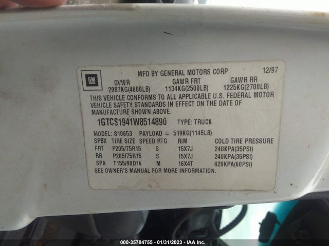 GMC Sonoma Sls 1998 1GTCS1941W8514890 Image 10