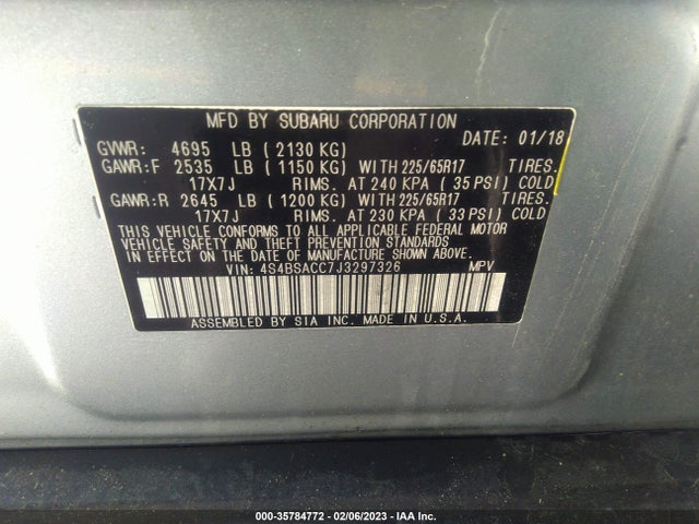 4S4BSACC7J3297326 Subaru Outback Premium