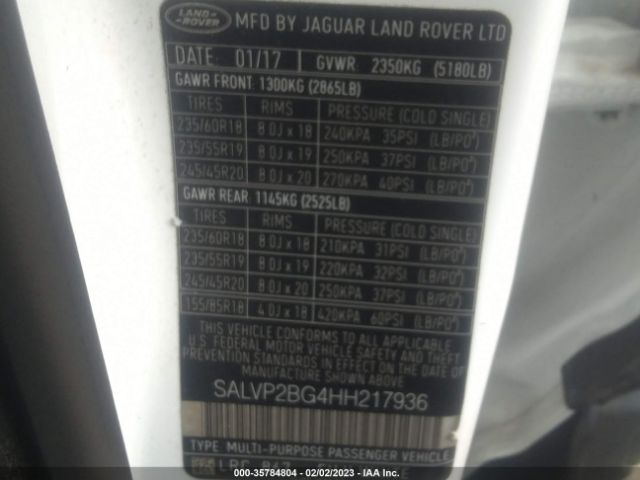 SALVP2BG4HH217936 Land Rover Range Rover Evoque Se