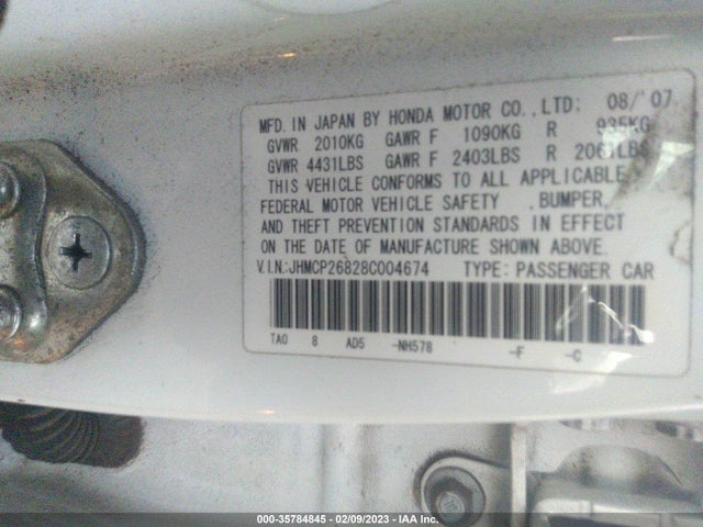 2008 HONDA ACCORD SDN EX-L VIN: JHMCP26828C004674