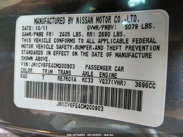 2012 INFINITI G37 CONVERTIBLE BASE VIN: JN1CV6FE4CM200903