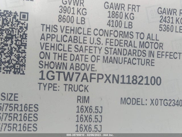 2022 GMC Savana, VIN: 1GTW7AFPXN1182100
