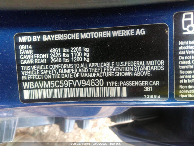 2015 BMW X1, VIN: WBAVM5C59FVV94630