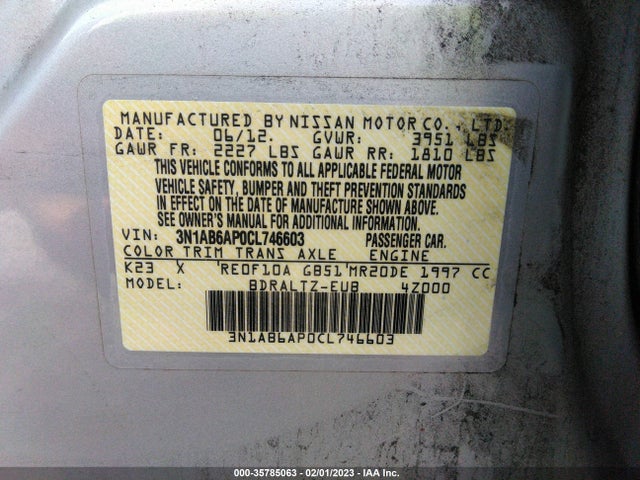 2012 NISSAN SENTRA 2.0 S VIN: 3N1AB6AP0CL746603