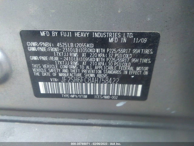 2010 SUBARU FORESTER 2.5XT LIMITED VIN: JF2SH6FC8AH758422