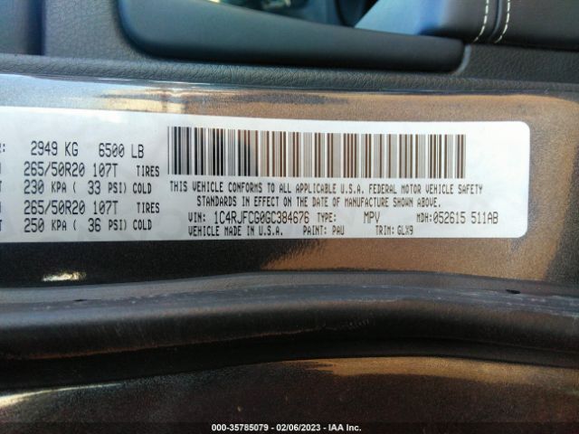 1C4RJFCG0GC384676 Jeep Grand Cherokee Overland